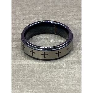 Tungsten & Black Immersion Plated With Cross Etched Size 12 Band